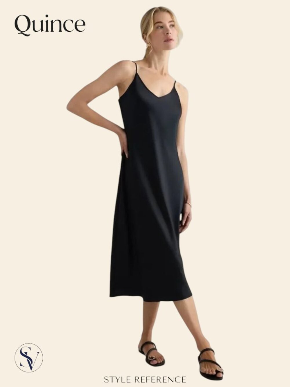 NWT Quince 100% Washable Silk Slip Dress Black Midi Size L